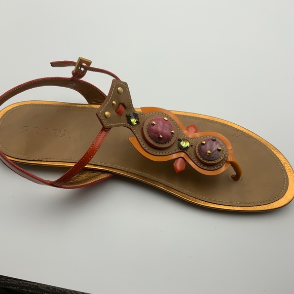 PRADA EMBELLISHED LEATHER SANDALS - Picture 3 of 6